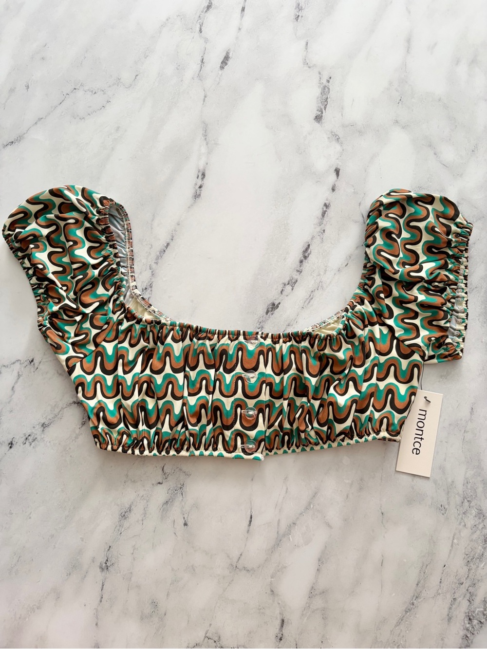 Montce Swim Bikini Top Off Shoulder Button Front Groovy Bandita Nwt Large L